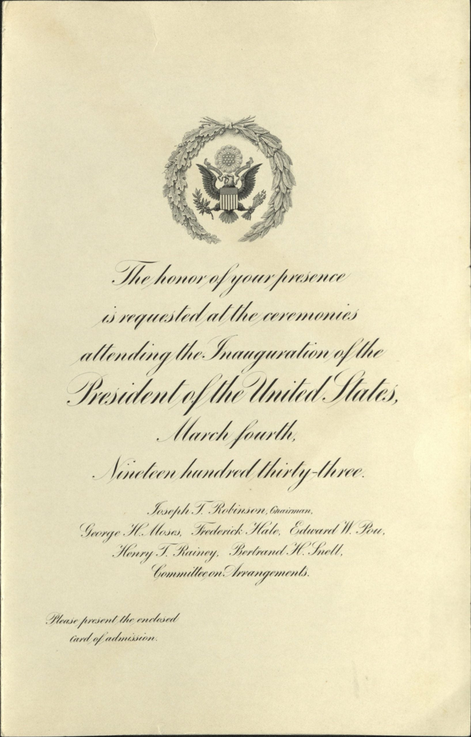 1933 outlets Official Presidential Inaugural Program for Franklin Roosevelt