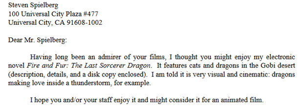 Correspondence from Roget C. Schlobin to Steven Spielberg