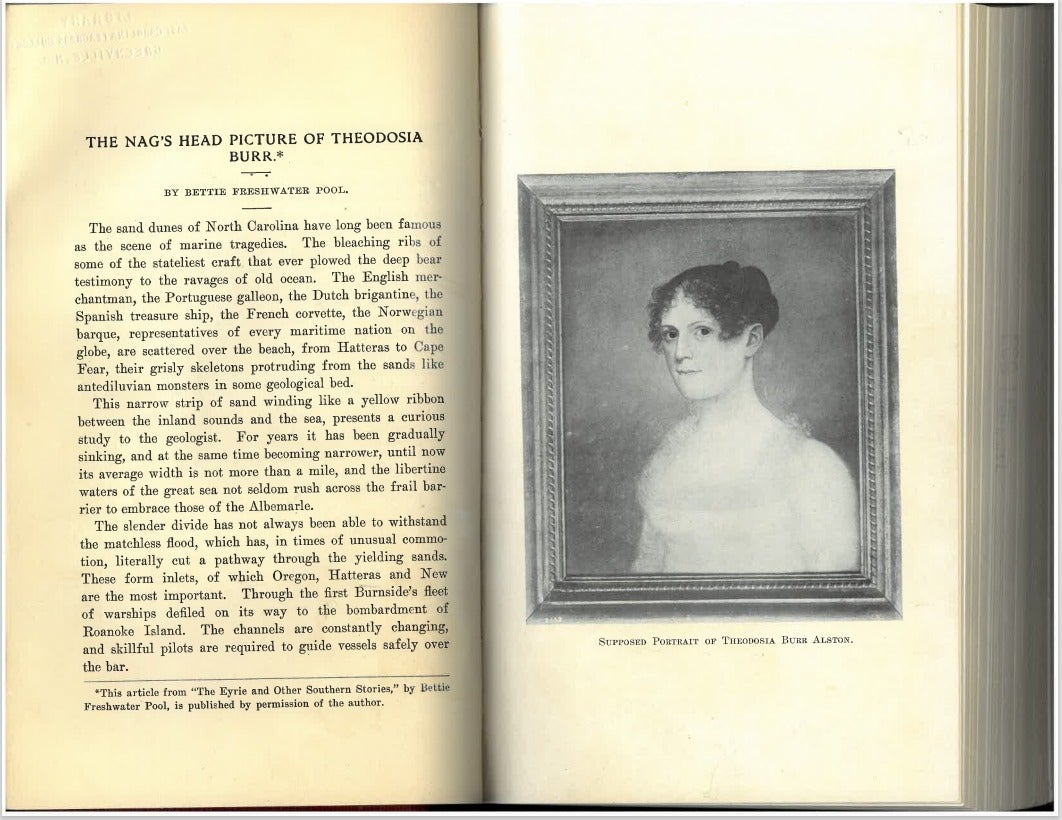 Image of book pages featuring the Nag's Head picture of Theodosia Burr