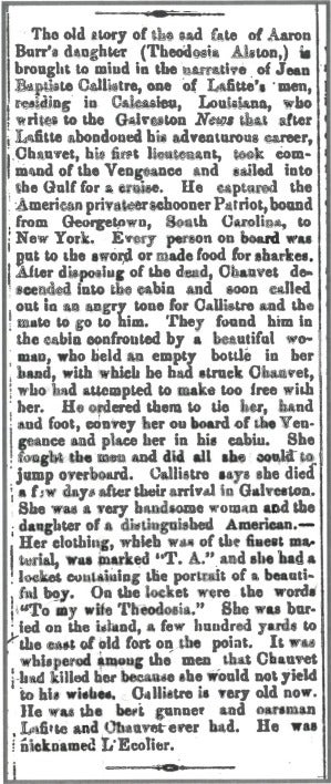 Part of a newspaper article about Theodosia Burr