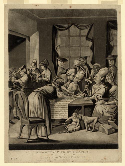 Political cartoon depiction of the Edenton Tea Party