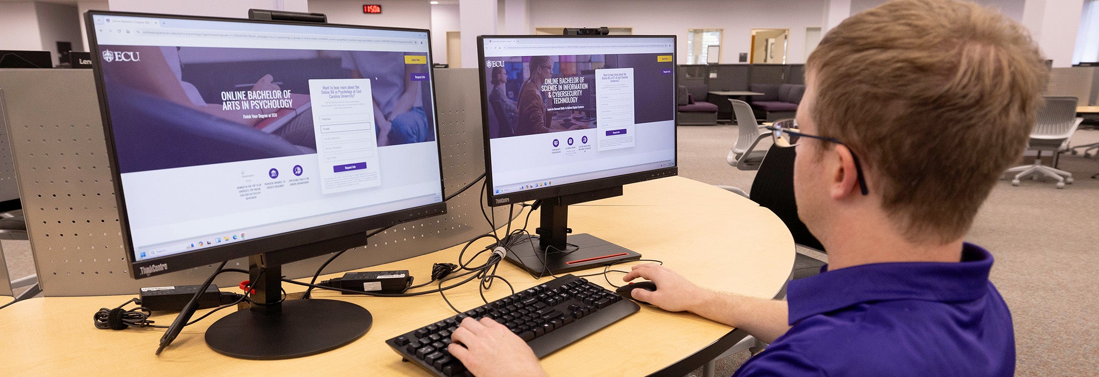 The research and instructional services area on the first floor of the library features an abundance of computers. (ECU News photo by Rhett Butler)